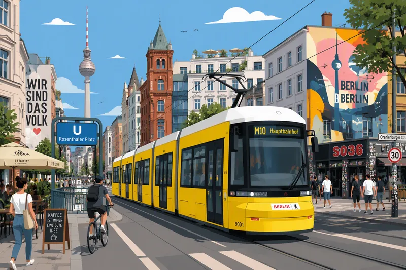Keltainen raitiovaunu ajamassa kaupungin kadulla Keltainen raitiovaunu ajamassa kaupungin kadulla