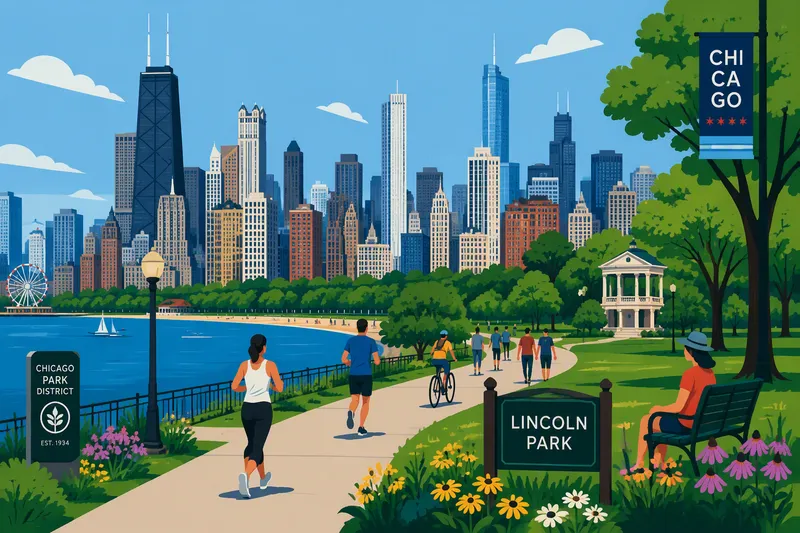 Kaunis kaupunkipuisto Chicagossa vehreässä ympäristössä Kaunis kaupunkipuisto Chicagossa vehreässä ympäristössä