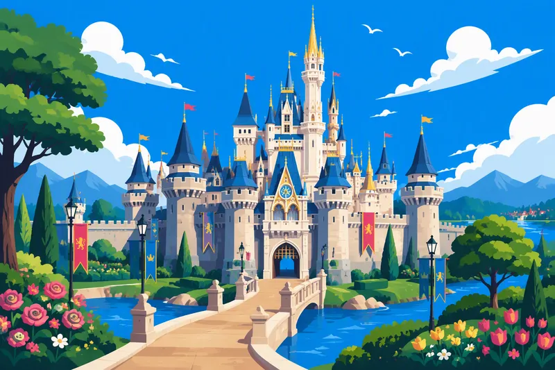 Disneyland Pariisin satulinna aurinkoisena päivänä Disneyland Pariisin satulinna aurinkoisena päivänä