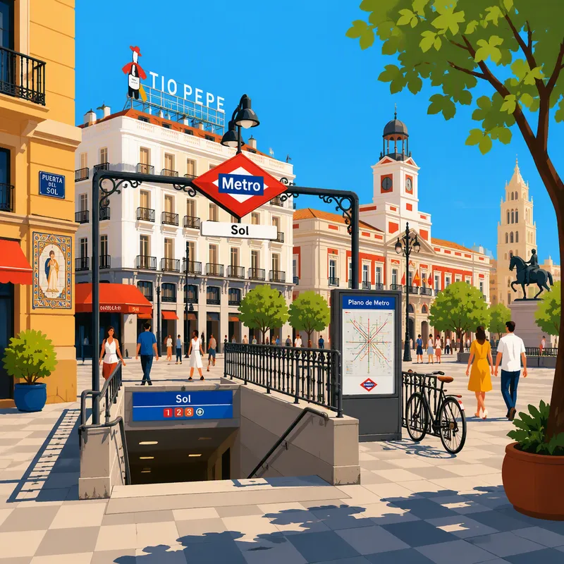 Metroaseman sisäänkäynti aurinkoisessa espanjalaisessa kaupungissa