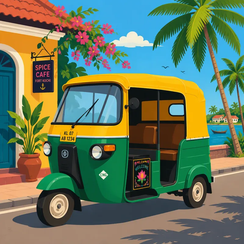 Värikäs tuk-tuk-taksiauto odottamassa kyytiläisiä