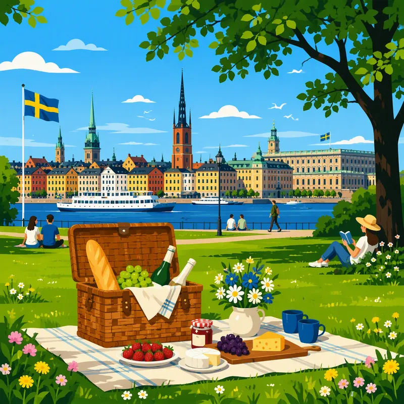 Piknik-kori vehreässä kaupunkipuistossa Piknik-kori vehreässä kaupunkipuistossa