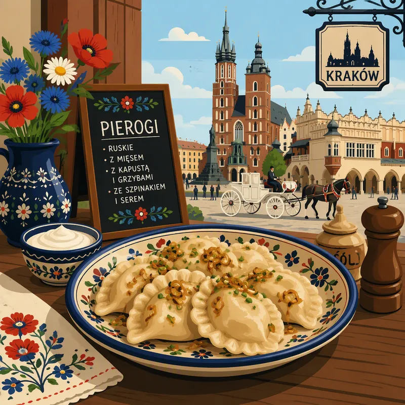 Perinteisiä puolalaisia pierogi-nyyttejä lautasella Perinteisiä puolalaisia pierogi-nyyttejä lautasella