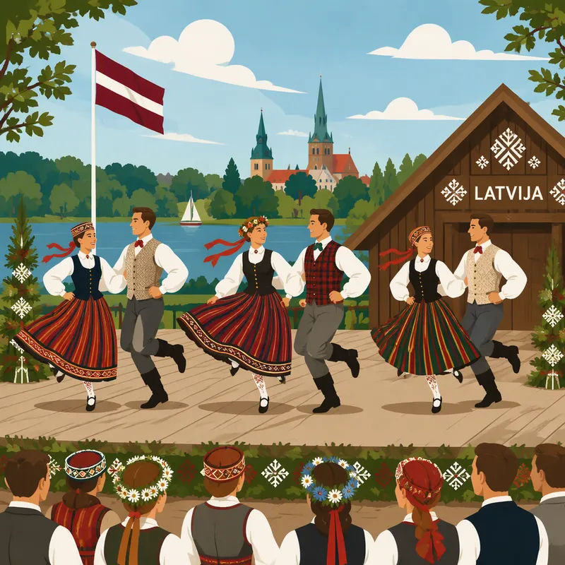 Latvialaiset kansantanssijat perinteisissä kansallispuvuissa Latvialaiset kansantanssijat perinteisissä kansallispuvuissa