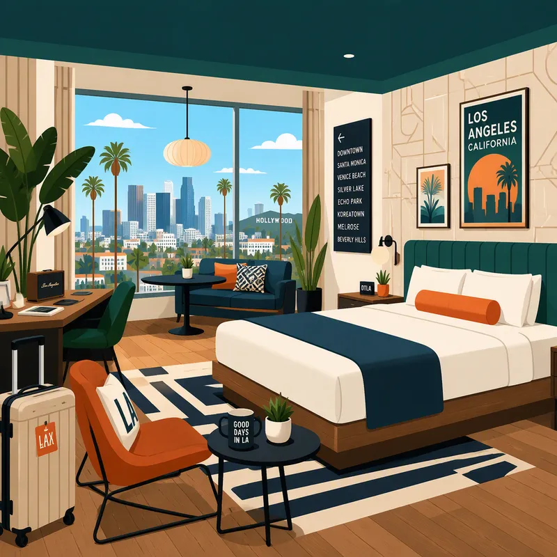 Moderni hotellihuone Los Angelesissa