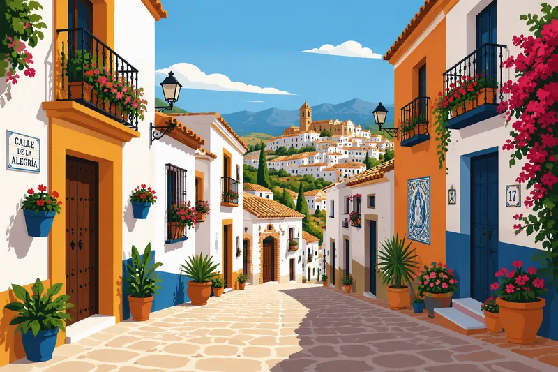 Aurinkoinen katu Espanjan vanhassakaupungissa Aurinkoinen katu Espanjan vanhassakaupungissa