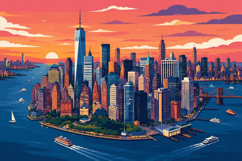 New Yorkin siluetti auringonlaskun aikaan