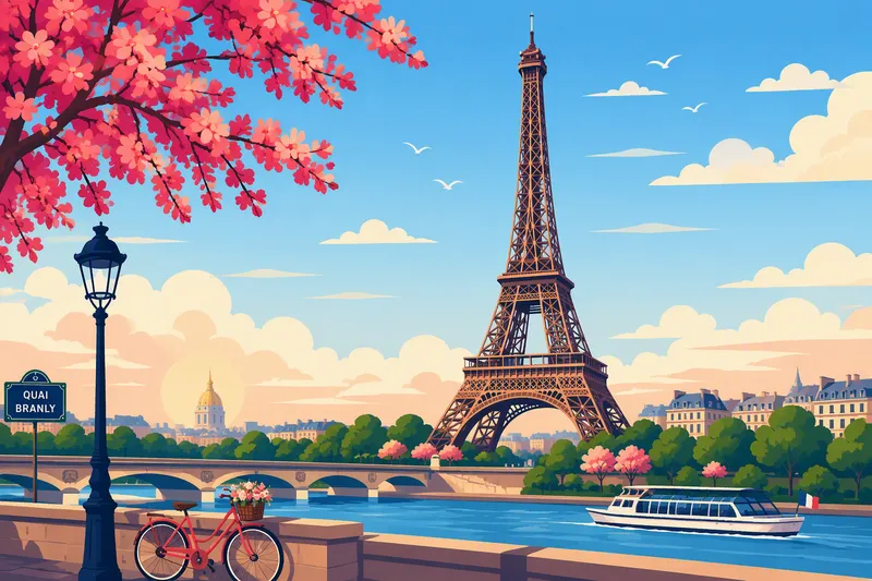 Eiffel-torni kaupungin yllä aamun valossa Eiffel-torni kaupungin yllä aamun valossa