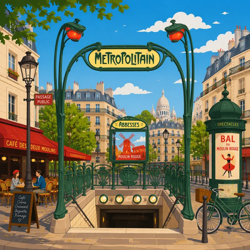 Pariisin metron sisäänkäynti katunäkymässä Pariisin metron sisäänkäynti katunäkymässä