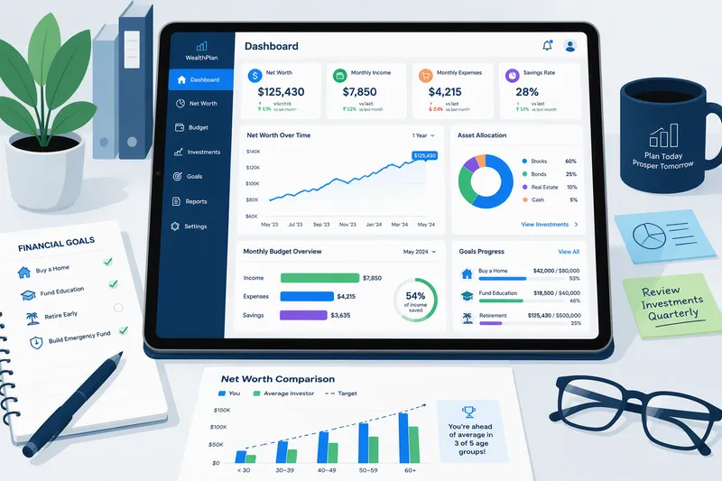 Digitaalinen tabletti näyttää taloussovelluksen kaavioita toimistopöydällä