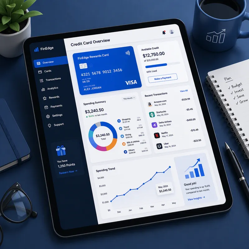 Tabletin näytöllä näkyvä digitaalinen luottokorttisovellus Tabletin näytöllä näkyvä digitaalinen luottokorttisovellus