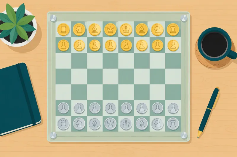 Kulta- ja hopeakolikot shakkilaudalla symboloivat valintoja ja strategiaa