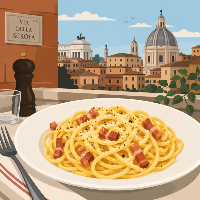 Aito italialainen pasta carbonara lautasella Aito italialainen pasta carbonara lautasella