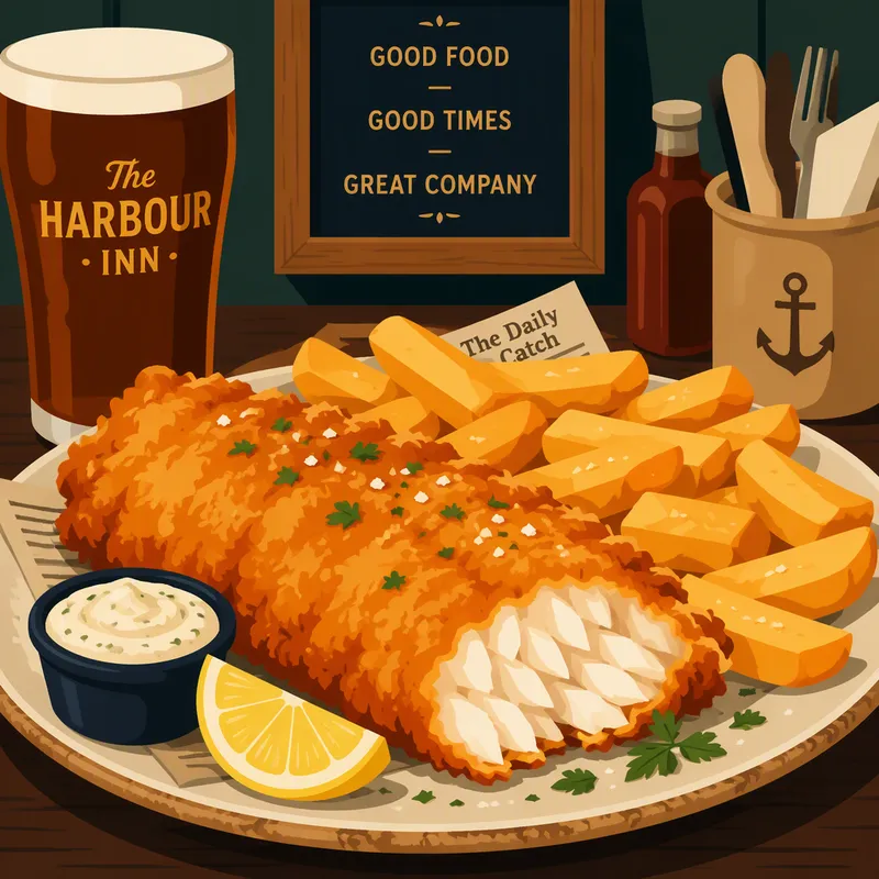 Perinteinen fish and chips annos pubissa Perinteinen fish and chips annos pubissa