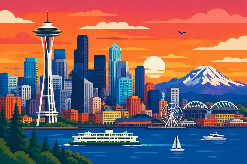 Seattlen kaupungin horisontti ja Space Needle