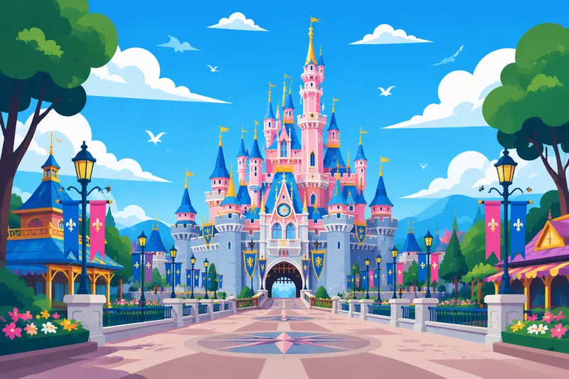Disneylandin satumainen linna aurinkoisena päivänä Disneylandin satumainen linna aurinkoisena päivänä