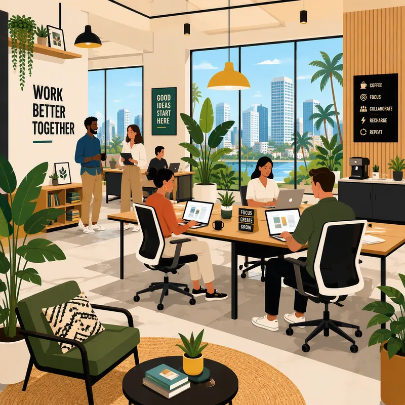 Moderni coworking-tila etätyöntekijöille