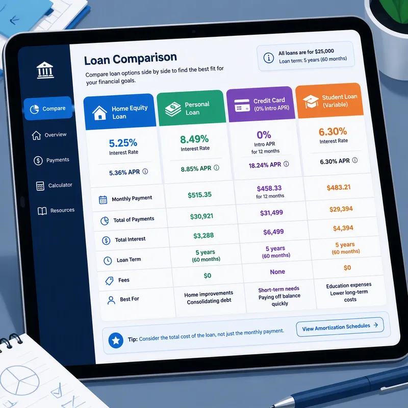 Digitaalinen tabletti näyttämässä lainatarjousten vertailua Digitaalinen tabletti näyttämässä lainatarjousten vertailua